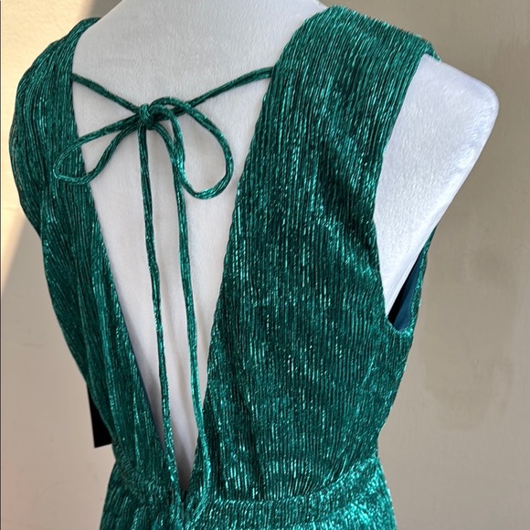 Lulu's Falling Star Teal Green Sleeveless Textured Knit Metallic Maxi Dress Sz L - Picture 12 of 15